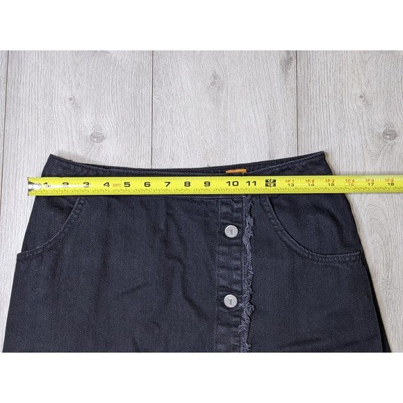 Womens 6 Pilcro And The Letterpress Black Denim Raw Fringe Pockets Buttons - Picture 8 of 9